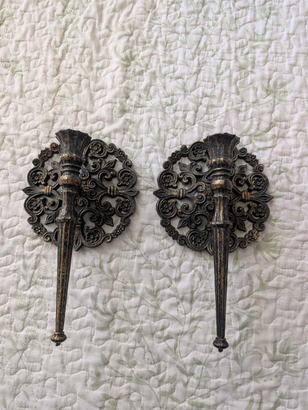 Vintage HOMCO Candle Medallion Wall Sconce Antique Black Gold MCM
